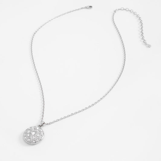 Collar en baño de rodio con medallón de toques brillantes