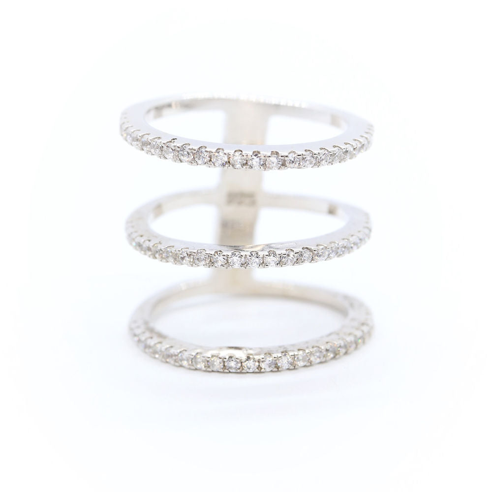 Anillo 3Lineas Plata .925 Baño Rodio y Zirconias
