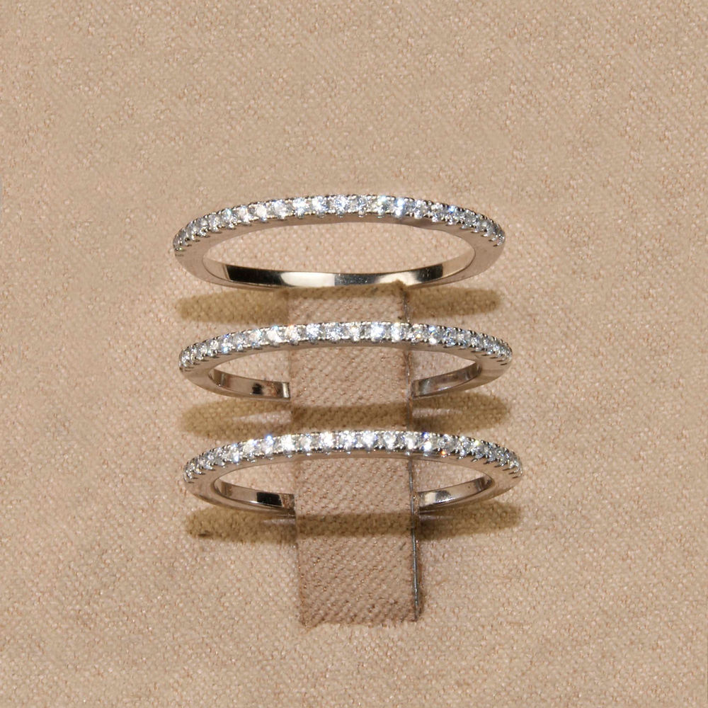 Anillo 3Lineas Plata .925 Baño Rodio y Zirconias