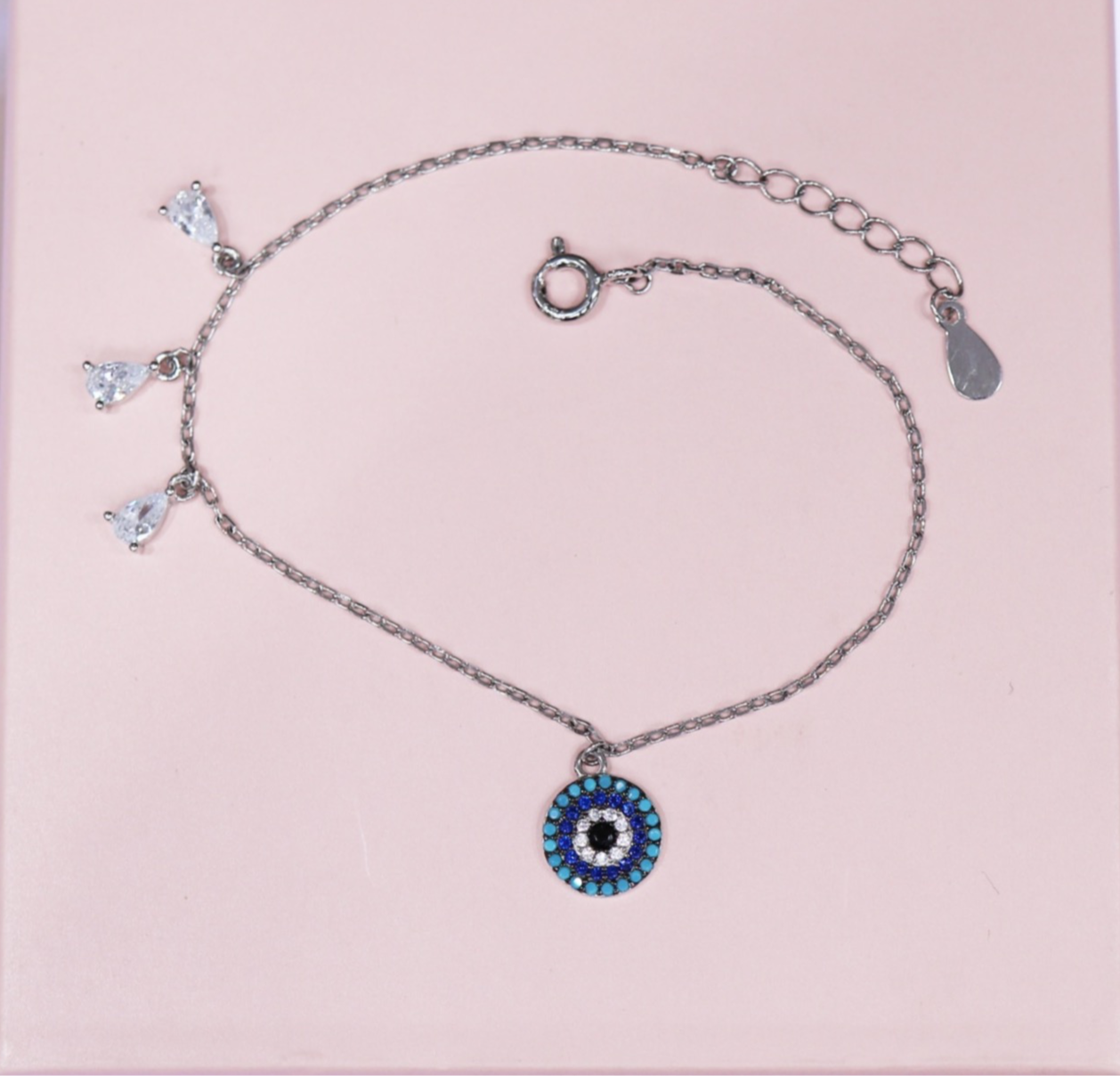 Pulsera Ojo con zirconias gota Plata 925 baño Rodio