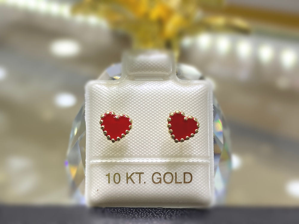 Broquel Oro 10k corazon ch esmaltado rojo