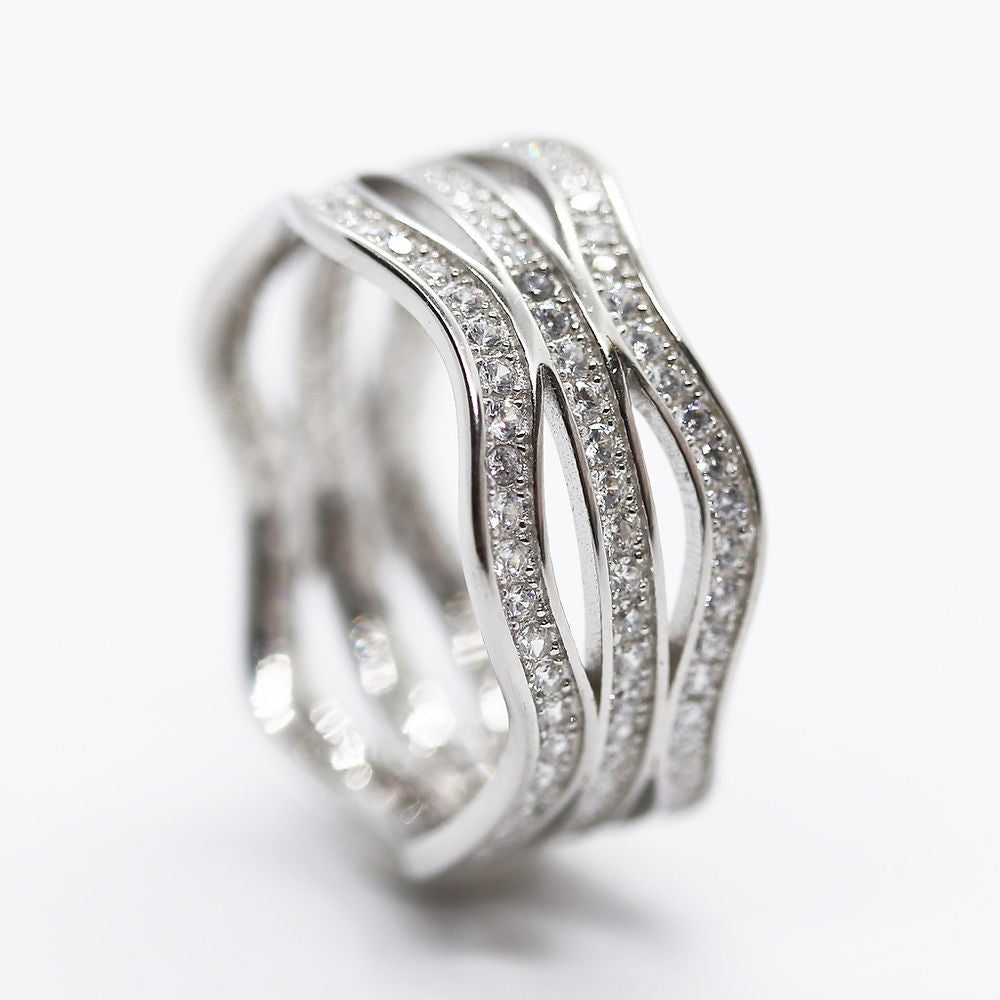 Anillo Plata .925 - Baño Rodio y Zirconias