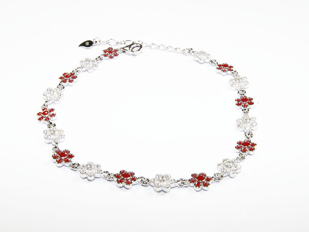 Pulsera Flores - Plata .925 con Baño en Rodio y Zirconias