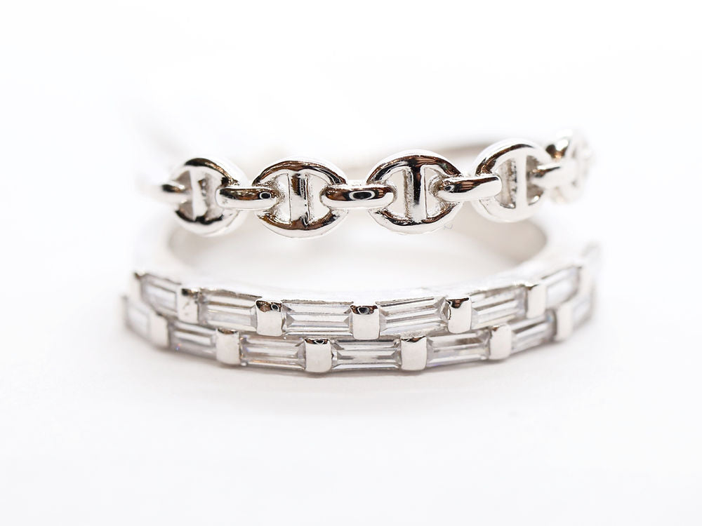 Anillo Doble Plata .925 con Baño de Rodio y Zirconias