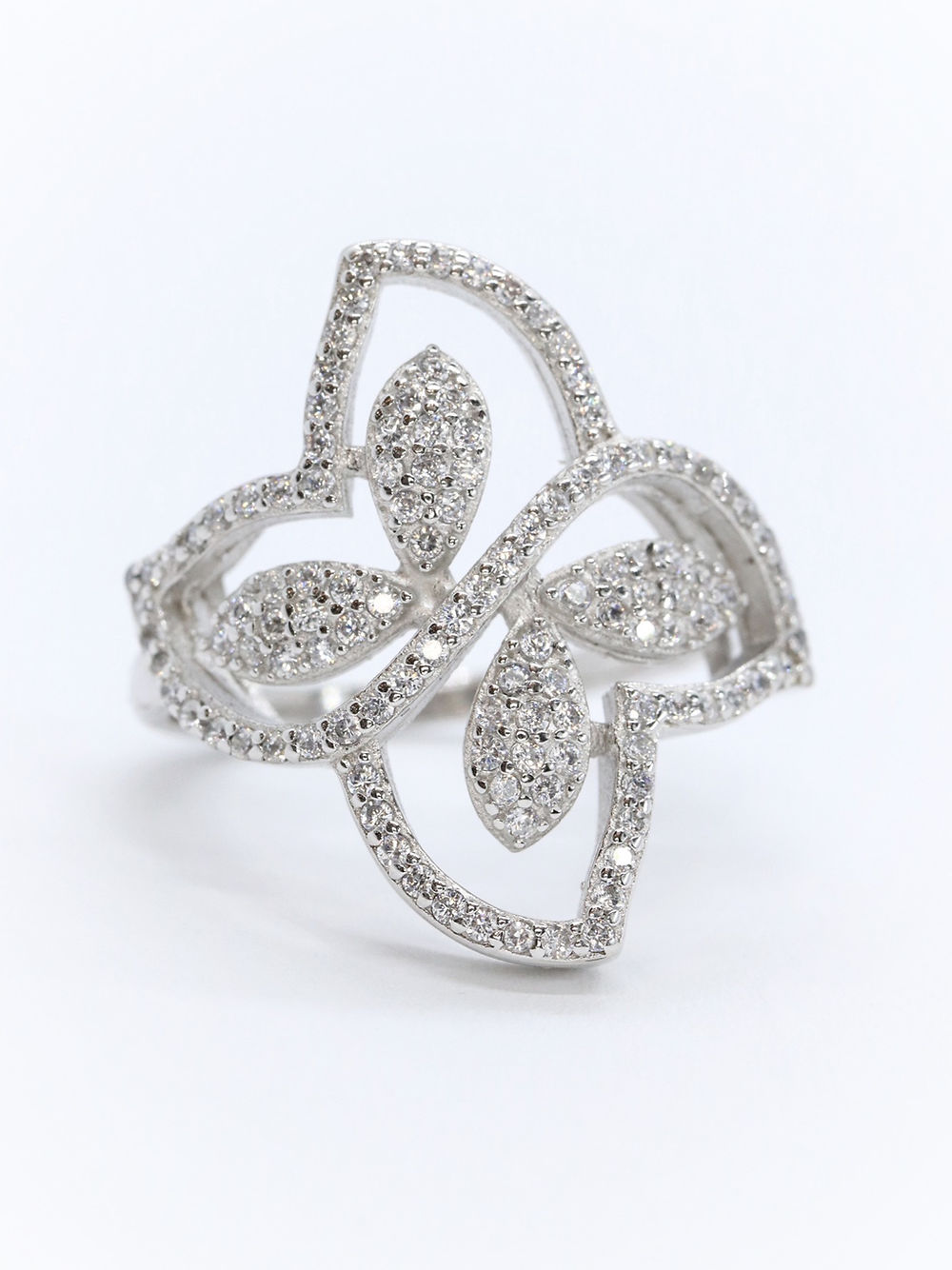 Anillo Flor Plata .925 Baño Rodio y Zirconias