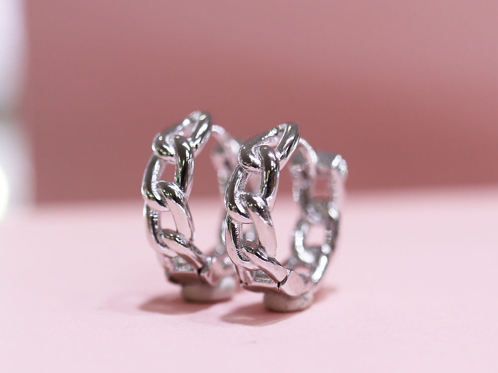 Arracada Chica Eslabon Plata 925 baño Rodio