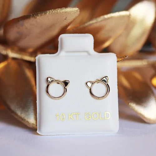 Broquel Oro 10k Gato Orejitas Liso