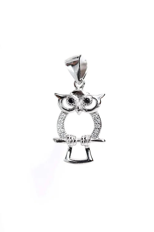 Dije Búho - Plata .925 con Baño de Rodio y Zirconias