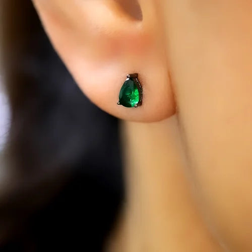 Aretes 2en1 Plata 925 con Baño Rodio Negro y Zirconias