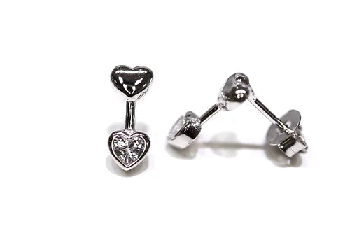 Aretes Mini corazón Plata 925 baño Rodio