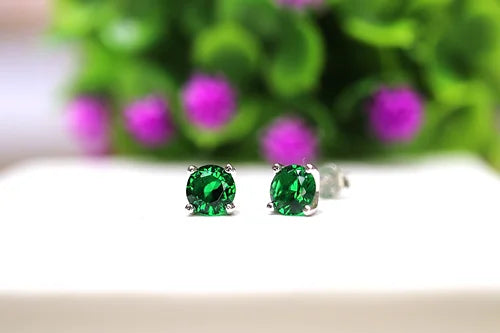 Aretes Plata 925 Baño Rodio y Cz Verde