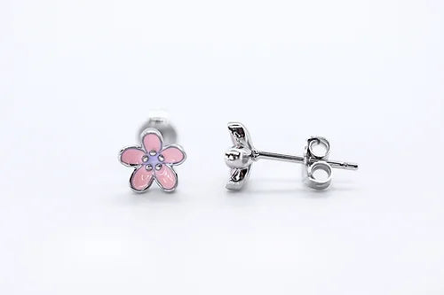 Aretes Flor Rosa - Plata .925