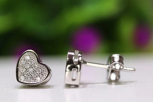 Aretes Corazón Plata 925 Baño Rodio