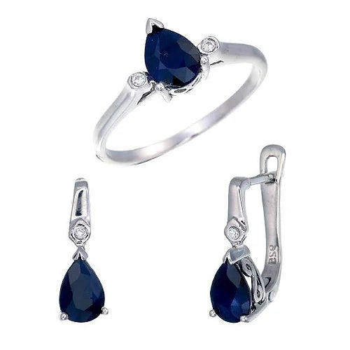 Set Plata con Zafiros Baño en Rodio