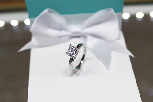 Anillo Cz Cuadrada Plata 925 baño Rodio