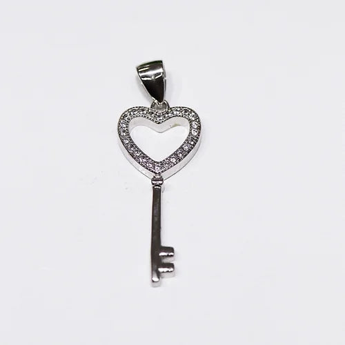 Dije Llave corazón Plata 925 baño Rodio