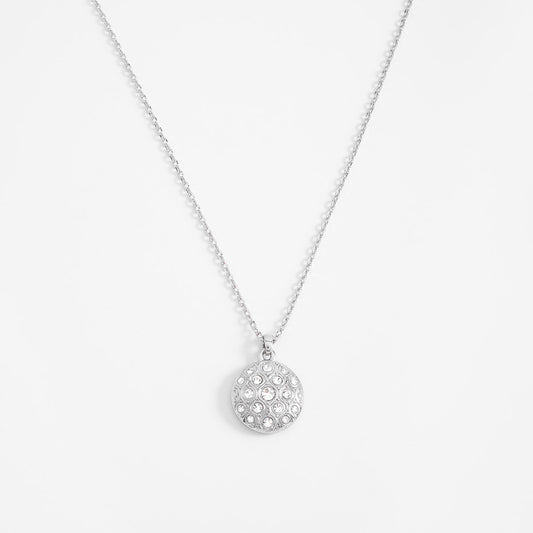 Collar en baño de rodio con medallón de toques brillantes