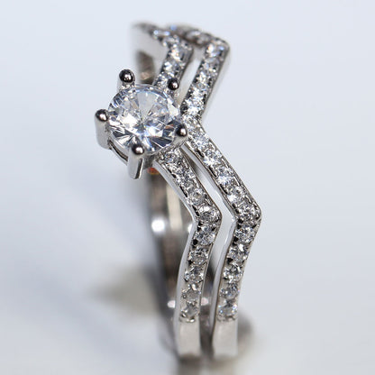 Anillo Alianza doble CZ AAA Plata .925 baño Rodio