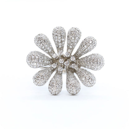 Anillo Flor Plata .925 Baño Rodio y Zirconias
