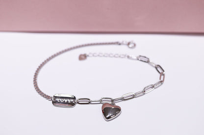 Pulsera Corazón mitad eslabón Plata 925 baño Rodio