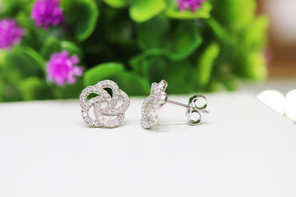 Aretes de Rosas - Plata .925 con Baño de Rodio y Zirconias
