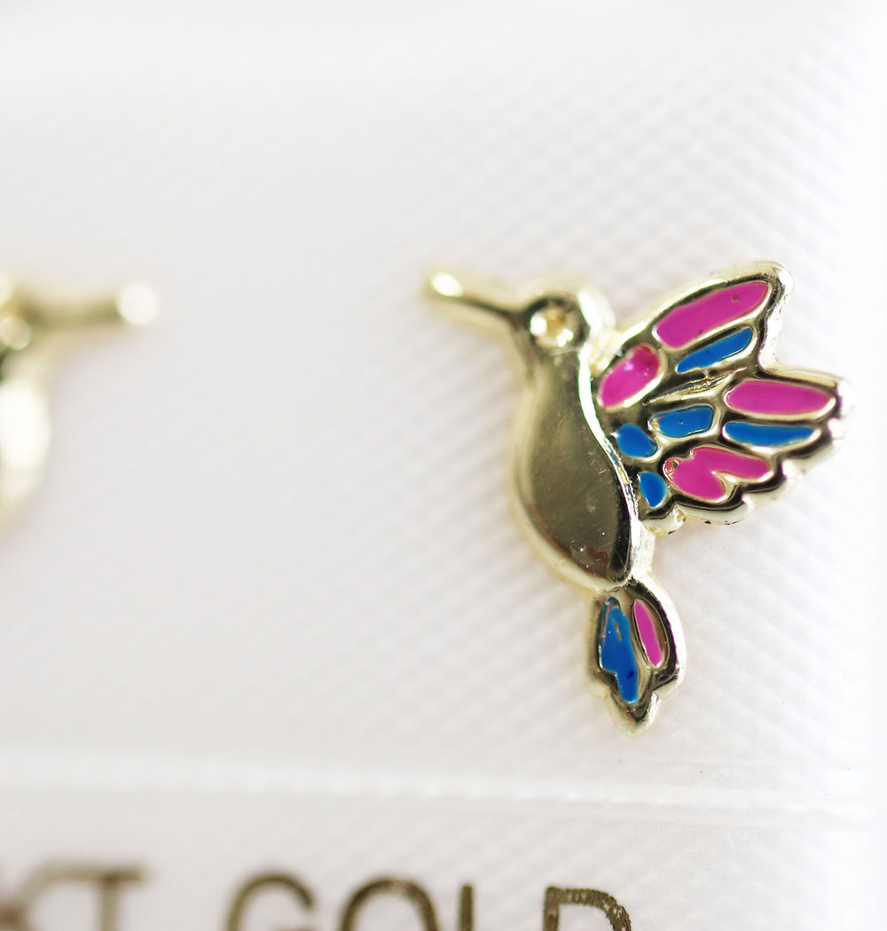 Broquel Oro 10K Colibri Esmaltado