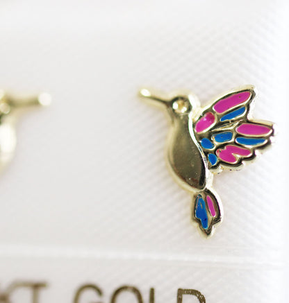 Broquel Oro 10K Colibri Esmaltado