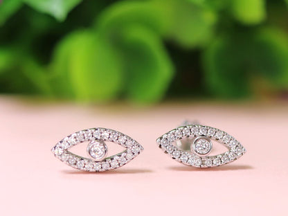 Aretes Ojos Zirconias blancas Plata 925 baño Rodio