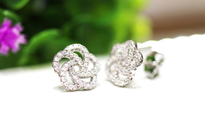 Aretes de Rosas - Plata .925 con Baño de Rodio y Zirconias