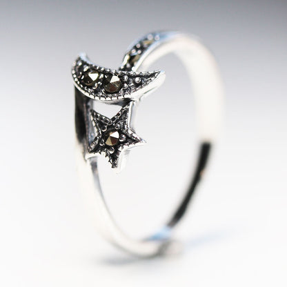 Anillo Luna y estrella Plata .925 baño Rodio