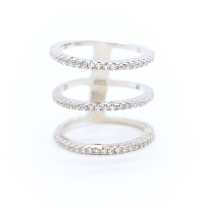 Anillo 3Lineas Plata .925 Baño Rodio y Zirconias