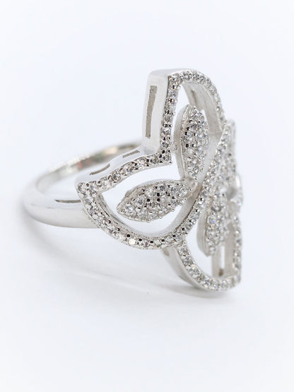 Anillo Flor Plata .925 Baño Rodio y Zirconias