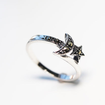 Anillo Luna y estrella Plata .925 baño Rodio