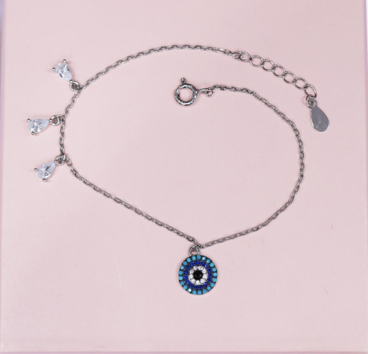 Pulsera Ojo con zirconias gota Plata 925 baño Rodio