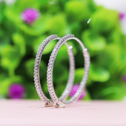 Arracada delgada 3cms con zirconias Plata 925 baño Rodio