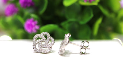 Aretes de Rosas - Plata .925 con Baño de Rodio y Zirconias