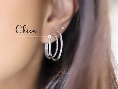 Arracada delgada chica 2cms Plata 925 baño Rodio