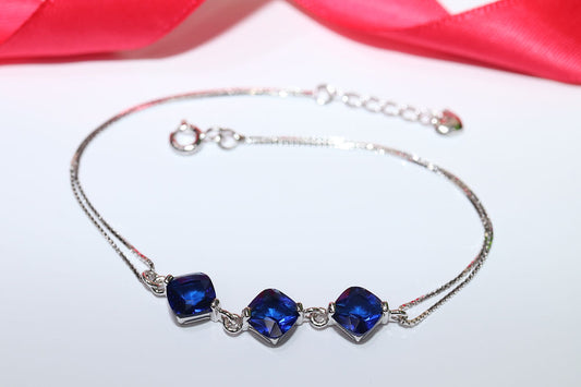 Pulsera 3 Zirconias creadas color zafiro Plata 925 baño Rodio