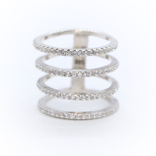 Anillo 4Lineas Plata .925 Baño Rodio y Zirconias
