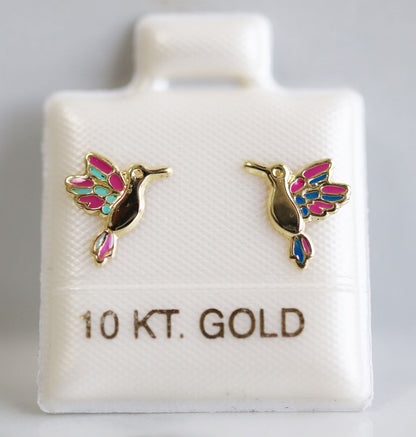 Broquel Oro 10K Colibri Esmaltado