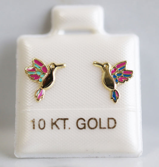 Broquel Oro 10K Colibri Esmaltado