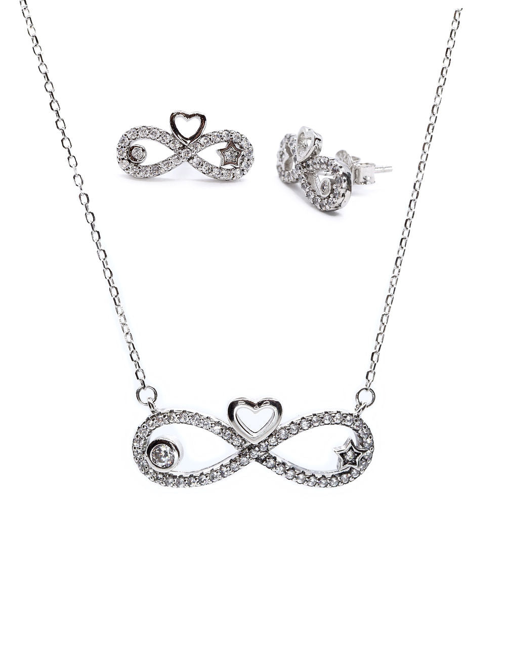 Set Corazón Infinito Plata .925 con Baño de Rodio y Zirconias