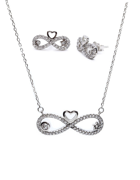 Set Corazón Infinito Plata .925 con Baño de Rodio y Zirconias