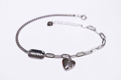 Pulsera Corazón mitad eslabón Plata 925 baño Rodio