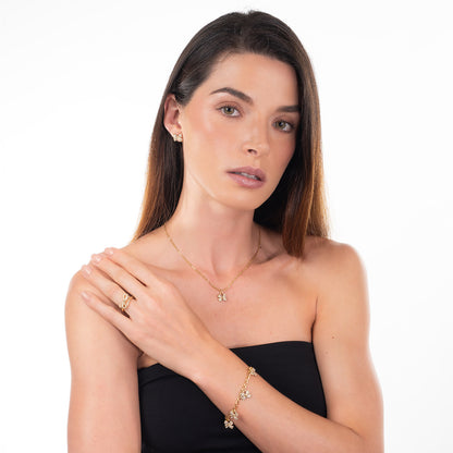 Anillo en baño de oro lazo piedras toque brillante Diamonice