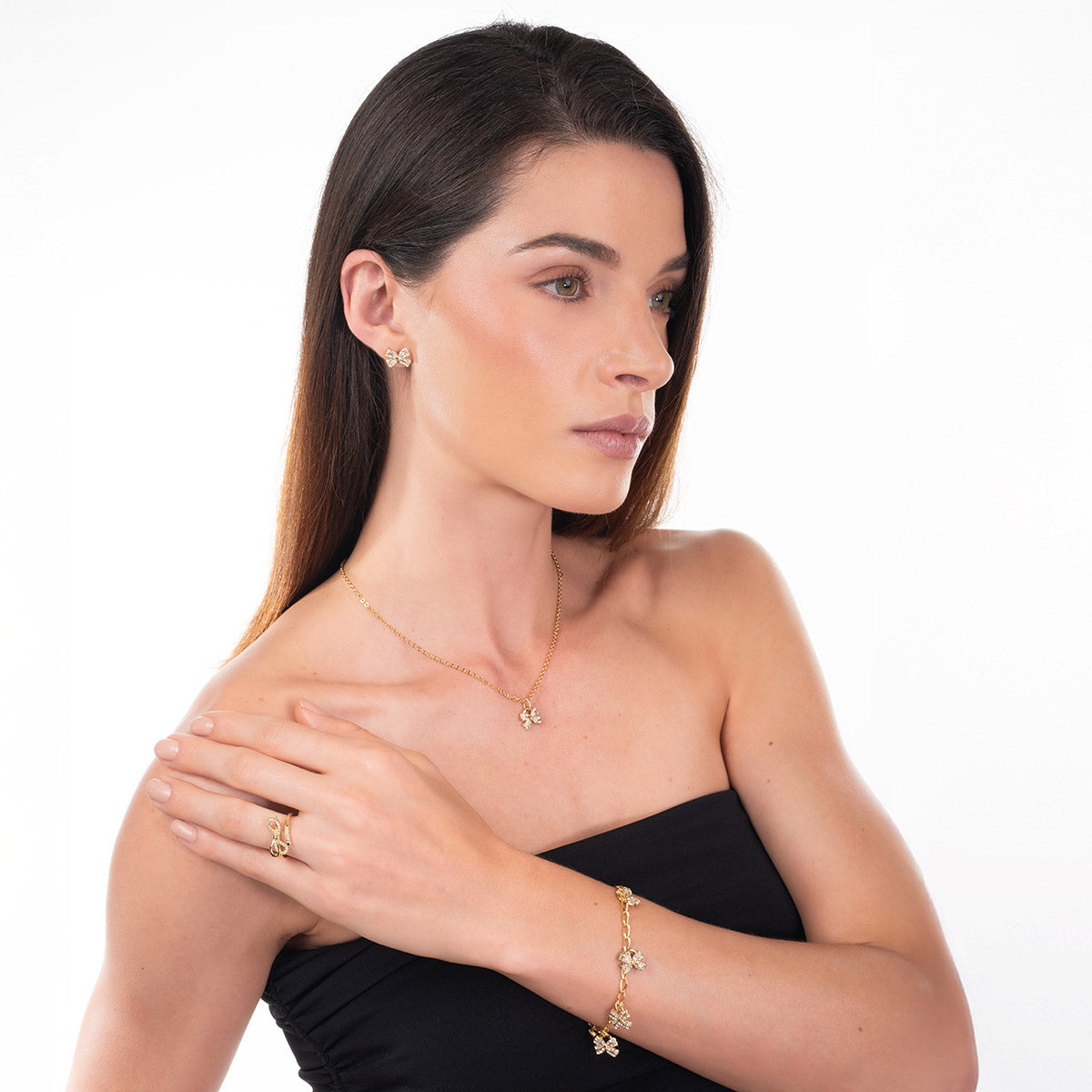 Anillo en baño de oro lazo piedras toque brillante Diamonice