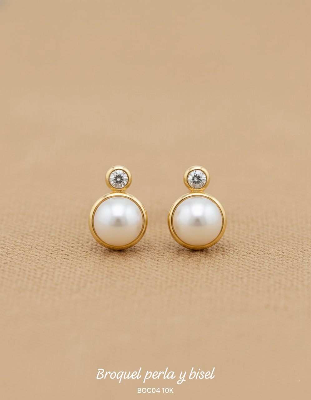 Broquel Perla y bisel - Oro 10K