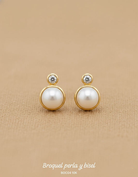 Broquel Perla y bisel - Oro 10K