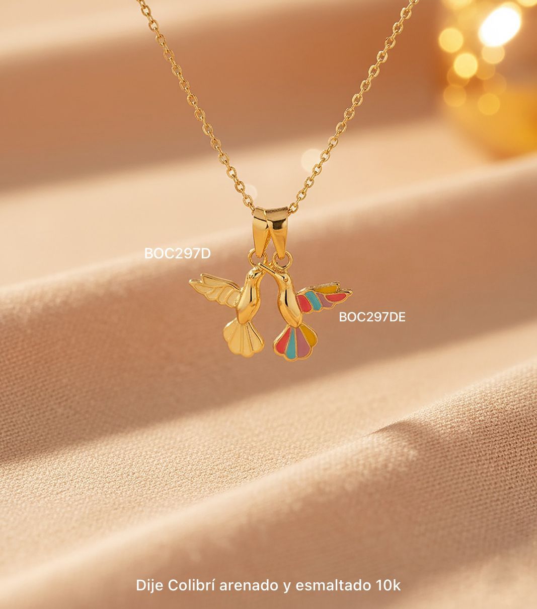 Dijes de Colibrí 10K, arenado y esmaltado