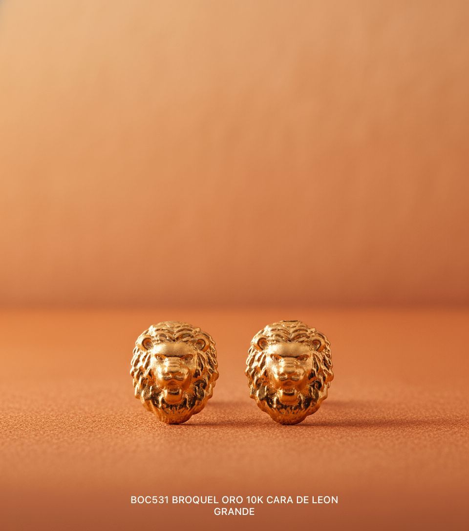 Broquel Oro 10K Cara de león grande arenado